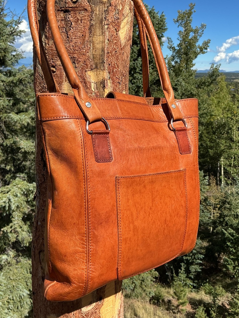Vintage Cognac Leather Embossed Boho Tote Bag EUC - Picture 5 of 16